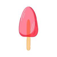 Strawberry ice cream on wooden stick in cartoon style isolated on white background. Ideal for summer design, cafe menu. vector