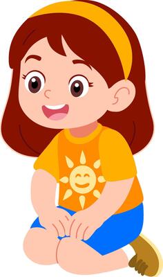 Kindergarten girl character with headband playing outdoors while listening to a fairy tale