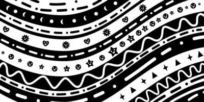 The wavy line pattern with the addition of funny facial expressions, such as smiles and surprise, creates a cheerful mood in the black and white design. vector
