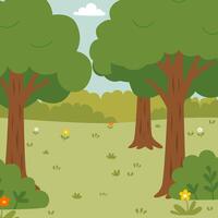 flat outdoor illustration of forest with big trees suitable for children's hide and seek theme vector