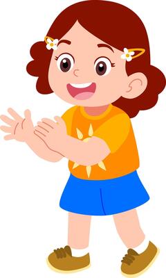 Kindergarten girl character with hair clip playing hide and seek outdoors