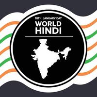 World Hindi Day graphic with India map and tricolor flag elements on a dark background vector