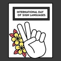 International Day of Sign Languages banner with white hand gesture and yellow flowers vector