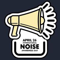 Beige megaphone graphic with black and white outline on dark blue background for International vector