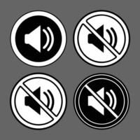 Four circular icons with speaker symbols in black and white on a gray background sound audio vector