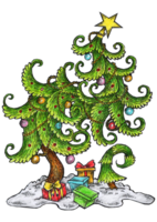 hand drawn illustration of a twisting christmas tree png
