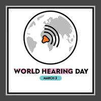 World Hearing Day Graphic with Globe Ear Symbol and Text on White Background march vector