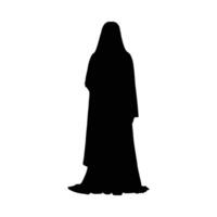 Black silhouette of a person in a long hooded robe standing on a white background with a flowing skirt vector
