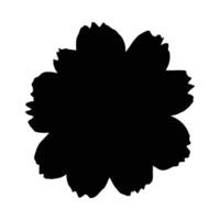 Black silhouette of a cosmos flower with multiple petals on a white background floral shape vector
