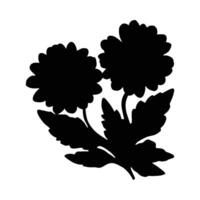 Black silhouette of two stylized Calendula flowers with leaves on a white background graphic vector