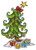 hand drawn curved christmas tree illustration png