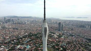 Istanbul, Turkey, May 10, Camlica Tower the tallest building in Turkey, aerial view video