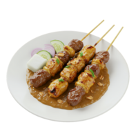 Grilled Meat and Vegetable Satay with Peanut Sauce png