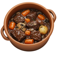 carne ensopado dentro rústico Castanho Panela a sobrecarga Visão do forte outono prato png