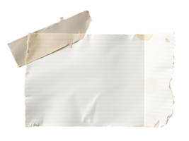Empty blank torn paper sheet with aged adhesive tape texture png