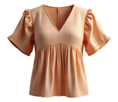 Comfortable peach top features gathered waist and puff sleeves for graceful look png