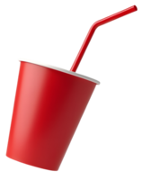 Bright red cup with straw, perfect for enjoying cool and satisfying beverage png