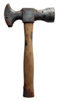 Old rusty hammer tool with wooden handle showing wear and texture png