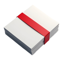 Neatly tied stack of blank paper bound with vibrant red ribbon for presentation png