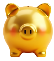 Golden piggy bank encourages happy money saving for future finance png