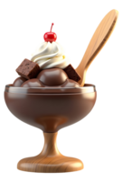Indulgent chocolate sundae, sweet dessert featuring whipped cream, brownie, and cherry png