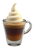 Rich espresso and delightful cream swirl layered in glass cup, tempting treat png