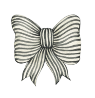 Watercolor striped bow isolated on white background. Illustration of black and white striped fabric bow. Elegant fabric bow, accessory. Design and decoration of postcards, gifts. png