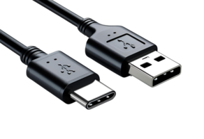 USB cable with Type-A and Type-C plugs for fast connectivity use. png