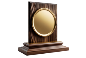 Wooden plaque with golden plate award base for elegant display png