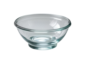 Empty glass bowl isolated. Clear kitchen container cut out display. png
