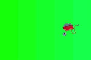 vermelho carrinho de mão pedra pedreira 2d animação em verde tela video