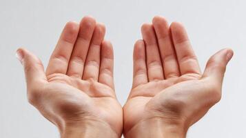 Hands open with fingers outstretched on a white background photo