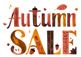 Typography design featuring the words Autumn Sale in a playful and elegant font style with transparent background as . png