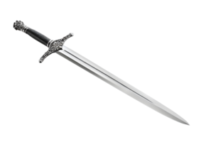 Intricate medieval sword with a detailed hilt and a sturdy blade, perfect for fantasy themes, displayed on a transparent background in high-quality format. png