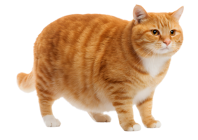 Plump standing red ginger fat cat with a playful demeanor on a transparent background in high-quality format. png