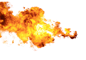 Realistic burst of fire with smoke and embers on a transparent background in format for artwork and design purposes. png