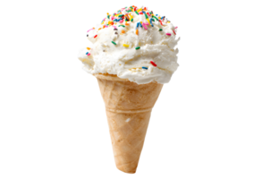 Simple ice cream cone design on a Delicious ice cream cone on a sunny day with colorful sprinkles and a transparent background. background for summer treat. png