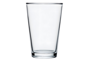 Clear empty glass on a black surface showcasing its unique shape, available in format with a transparent background. png