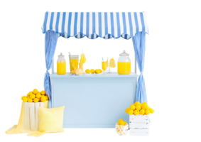 Colorful lemonade stand isolated on a transparent background for creative projects. png