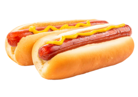 Delicious hot dogs topped with mustard and served in soft buns transparent background png