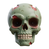 A cartoon style zombie skull is displayed with visible cracks and red flesh, perfect for Halloween decorations. png