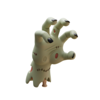 Cartoon zombie hand with pale green skin, black nails, and visible stitches reaches out, perfect for Halloween themed designs or spooky illustrations. png