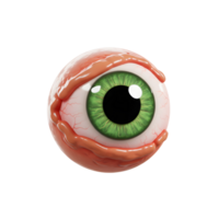A green eyeball with realistic textures and red veins is isolated on white, perfect for medical illustrations or fantasy themed graphics. png