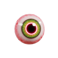 A single, detailed green eyeball with red veins floats against a white background, perfect for use in Halloween decorations or horror themed designs. png