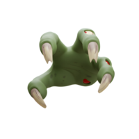 A cartoon zombie hand with long claws reaches out in a menacing way, perfect for halloween themed decorations or party invitations. png
