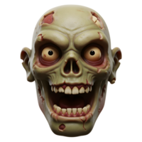 Cartoon zombie face has open mouth, yellow eyes and visible skull, this could be used for Halloween or any scary themed designs. png