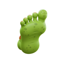 A green cartoon foot with blemishes is isolated on a white background, for use in illustrations or whimsical designs. png