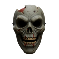 This grey and broken zombie mask features a cracked skull and missing piece, lending a spooky aesthetic to costumes. png