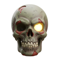 A gruesome zombie skull with a single glowing eye creates an eerie and unsettling image, perfect for Halloween decorations. png
