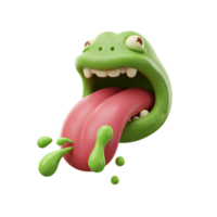 A green cartoon monster with a long pink tongue and drool is depicted in a playful style, perfect for children's illustrations and humorous designs. png